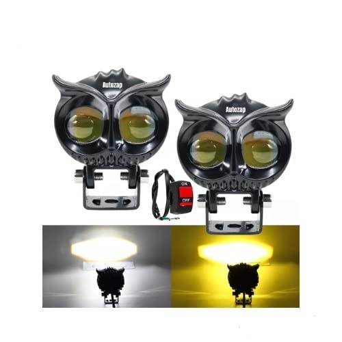 OWL Shape Imported Fog Light 12V DC, Auxiliary Spot Projector Yellow And White Beam With Flashing Off-Roading Universal for All Motorcycle, Bikes, Scooty (Pack of 2, Free On/Off Switch)-image-24
