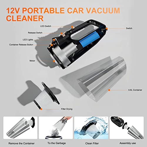 Car Vacuum Cleaner High Power,Yyton Portable Handheld Vacuum Cleaner Up To 8000Pa/120W/Dc12V,Vacuum Cleaner With Led Light And Mutiple Accessories For Car Interior Cleaning #TOP6