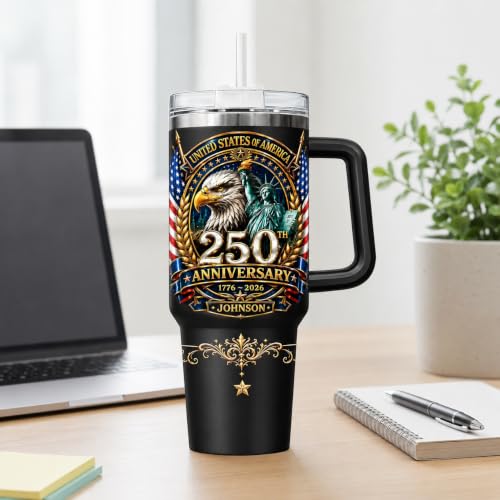 Image of Personalized 250th Anniversary Of America Tumbler - Custom Patriotic USA Flag 1776-2026 Gifts - US Eagle Freedom Tumbler 40oz A18 - American Flag Independence Celebration Gifts For Men, Women