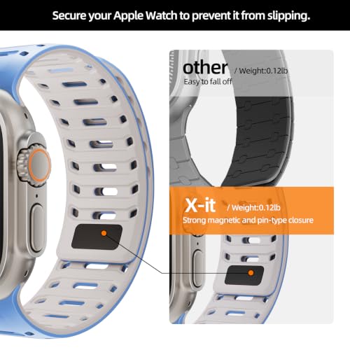 Image of X-it Magnetic Watch Band for Apple Watch Ultra 49mm, 46mm /45mm /44mm, Soft Silicone Sport Strap with Strong Magnet for Men and Women, Compatible with Apple Watch Series 11 /10 /9 /8 /7 /6 /5 /4 /3 /2 /1 and SE