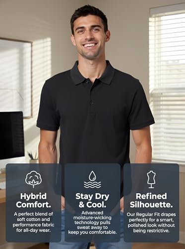 Camiseta polo para hombre de fibra refrigerante que absorbe la humedad, corte regular, casual y para trabajo, manga corta miniatura 5