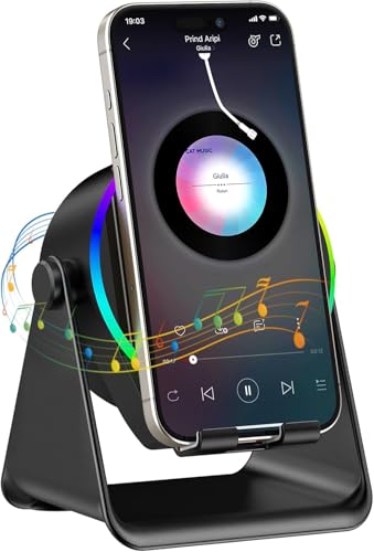 Altavoz Bluetooth inalámbrico de inducción, diseño 4 en 1 con RGB, base antideslizante para teléfonos de 4 a 13 pulgadas, Bluetooth 5.3, reproducción instantánea, regalo técnico perfecto (negro)