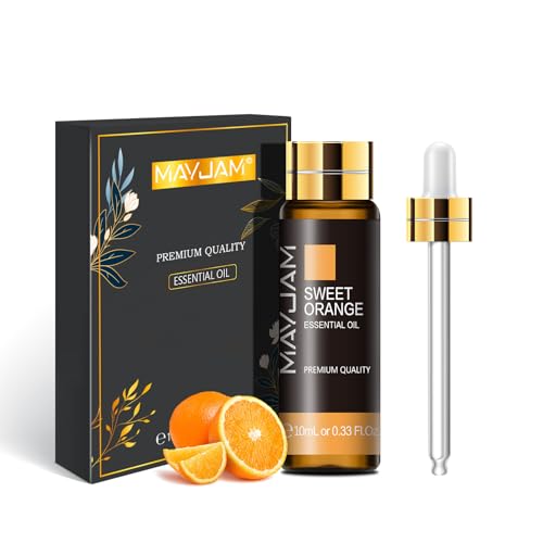 MAYJAM Sweet Orange Essential Oil 10ML - Pure Undiluted - Premium Quality Essential Oils with Glass Dropper - for Diffuser and DIY Candle Making