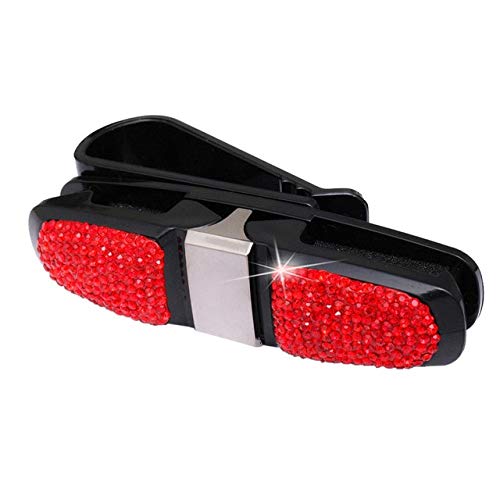 Fastener & Clip 1PCS Universal Car Sun Visor Glasses Sunglasses Holder Clip Rhinestone180 Rotating Diamond Glasses Clip for Women Lady Girl - (Delivery from 15 to 20 Day, Color Name: RED)