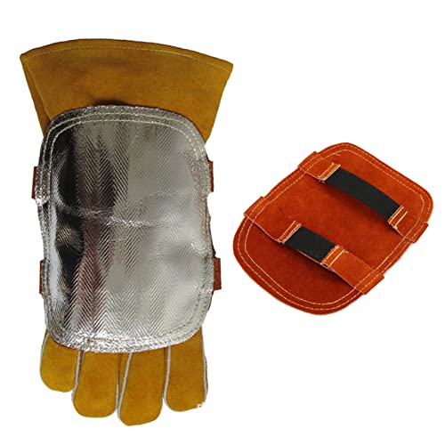 416KD0wZNnL. SL500 Watris Veiyi Hand Heat Shield, Welding Hand Pad, Split Cowhide Leather Aluminized Back Welding Gloves for Industrial Boiler Cutting