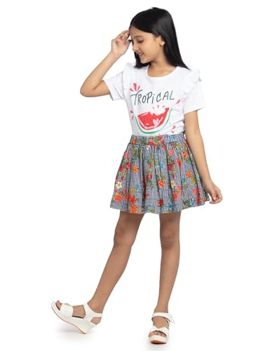Image of Under Fourteen Girls 100% Cotton Printed Poplin 0 Skirt | Skirt for Girls | Woven | 14-15 Yrs(Navy Chek)