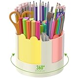 Uniclife Porta-stylo rotatif à 360 ° pour bureau, 13 fentes Porta-crayon rotatif avec autocollants, joli organisateur de papeterie de bureau organisateur de marqueur d'approvisionnement en art