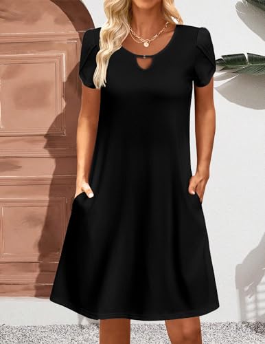 Image of Zeagoo Women's Casual A-Line Dresses with Pockets Summer Floral Tshirt Dress Short Sleeve Mini Dress Flowy Sundresses