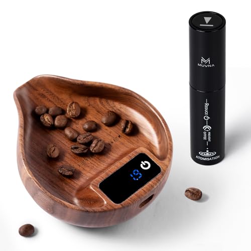 MUVNA Walnut Coffee Bean Scale Cup and Spray Bottle Kit -