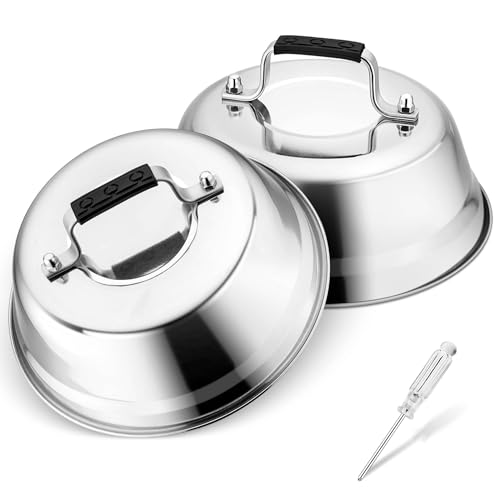Joyfair Cheese Melting Dome Set, 2x Stainless Steel Basting Covers with Plastic Handles, 17 × 6 cm