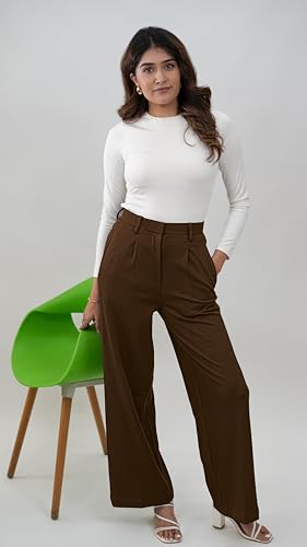 Image of GRECIILOOKS Trousers for Woman | Womens High Rise High Waist Flared Korean Style | Formal Pant for Women Office Wear| Track Pants for Womans Elegant for College & Events (Available in Plus Size)