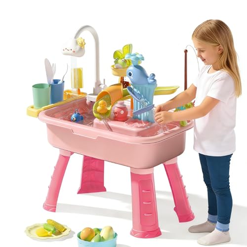 ZVD Table d'eau pour Enfants, Jeux extérieur Enfant avec Robinet à 180°, évier de Jeu à Eau Courante, Pieds Amovibles, Jouet d'eau intérieur pour Maison...