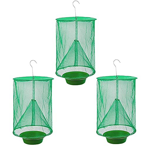 Ranch Fly Trap Outdoor Hanging - Reusable Fly Trap - Food Bait Flay Catcher Cage for Indoor or Outdoor Family Farms, Park (3 Pack)