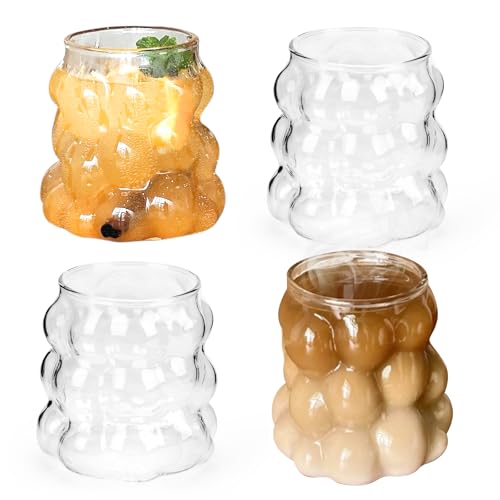 SHMSHNG Verres à Eau, 350 ml, Verres à Bulles pour Matcha, Latte Macchiato, Café Glacé, Mojito,Whisky, Cocktails, Yaourt, Soda, Passe au Lave-vaisselle (4pcs)