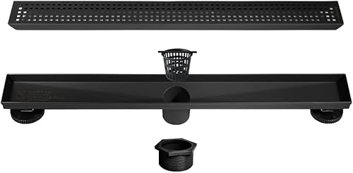 Miniatura 3 de Neodrain Drenaje de ducha lineal negro de 28 pulgadas con rejilla extraíble de patrón cuadrado, fabricante profesional de drenaje de piso de ducha