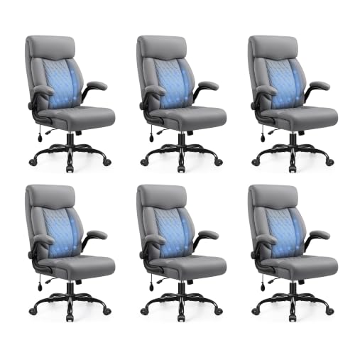 Image of Ergonomic Office Chair with Lumbar Support, Executive Leather Computer Desk Chair with Flip Up Arms & Rocking Function, High Back Big and Tall Comfortable Gaming Chair for Home Office