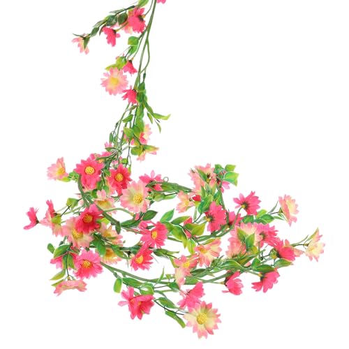 QUARKZMAN Artificielles Marguerites Fleurs Guirlande Vigne Soie Fleurs Sauvages Guirlande Fausses Suspendues Fleurs Vertes Feuilles pour Mur Fête Mariage Arche Maison, Profond Rose