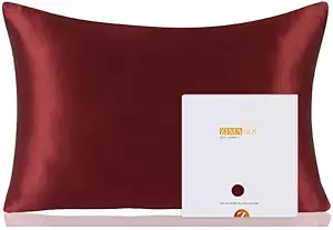 ZIMASILK 100% Pure Mulberry Silk Pillowcase for Hair and Skin Health,Soft and Smooth,Both Sides Premium Grade 6A Silk,600 Thread Count,with Hidden Zipper,1pc (King 20''x36'',Burgundy)