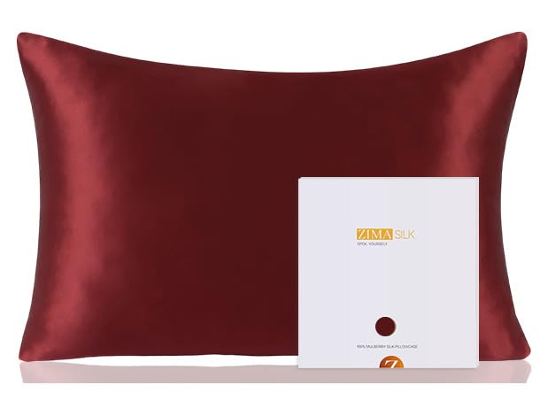 ZIMASILK 100% Pure Mulberry Silk Pillowcase for Hair and Skin Health,Soft and Smooth,Both Sides Premium Grade 6A Silk,600 Thread Count,with Hidden Zipper,1pc (King 20''x36'',Burgundy)