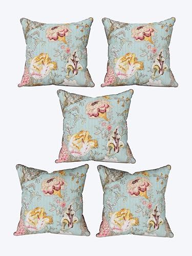 Image of Pure Cotton Quilted Cushion Cover 16x16 Inch | Anokhi Print Decorative Throw Pillow Cover | Soft Cotton Sofa Cushion Cover with Hidden Zipper | Living Room Bedroom Home Decor