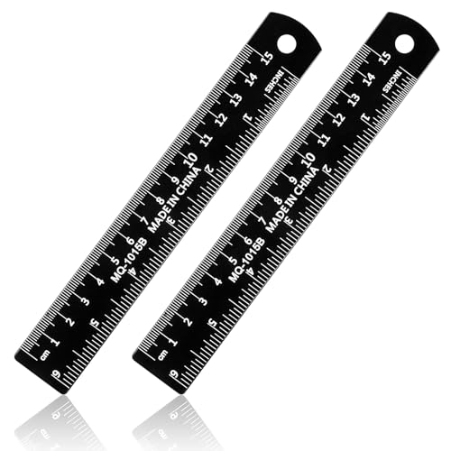 6 inch Ruler Metal, 2 Pack Straight Ruler Dual-Scale Stainless Steel Machinist Rulers with Inch to mm Conversion Table Black Thin Flat Straight Edge Rulers for School Office Engineering