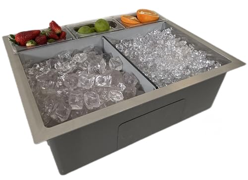 Vasca 55 Cocktail in Acciaio Inox, Vaschetta Portaghiaccio con Scomparti per Frutta, 55x44x20 cm