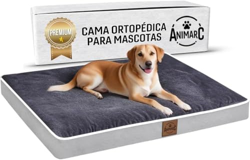 AniMarc Cama para Perros ORTOPEDICA y Viscoelastica Memory Foam - Colchoneta Pequeña Lisa y Fresca Verano - Colchon Perro Ancianos con Funda Lavable, Impermeable e Irrompible (Gris, 121 X 76 X 9CM)