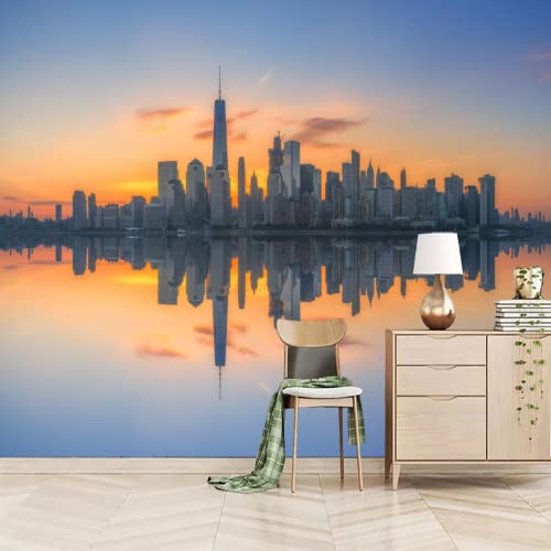 Manhattan Skyline Panorama 3D Wall Murals Wallpaper, Reflection Of Modern City Buildings Wall Poster Murals, Wall Painting Art Wallpaper For Living Room And Bedroom Home Decor 177" By 124" #TOP2