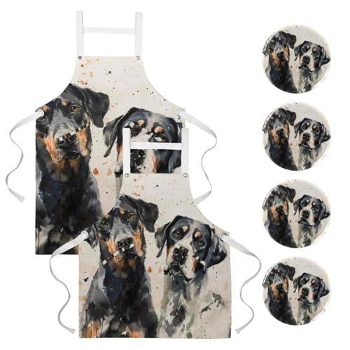 Tablier de cuisine pour restaurant bistrot et bar avec motif Labrador noir et blanc