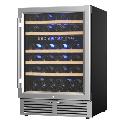 Image of ICEPURE 24 Inch Dual Zone Wine Fridge with 51 Bottle,40-65F Touch Control | Built-In or Freestanding, Under Counter Wine Cooler Refrigerator with Glass Door, Adjustable Shelves for Home Bar Kitchen
