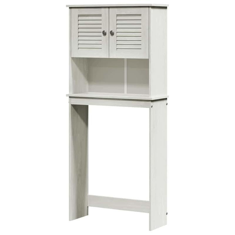 Stylowy regał do przechowywania pralki z litego drewna sosnowego z półką – 72,5 x 27 x 161 cm – idealny organizer łazienkowy i pralniczy na detergenty i akcesoria do pralki