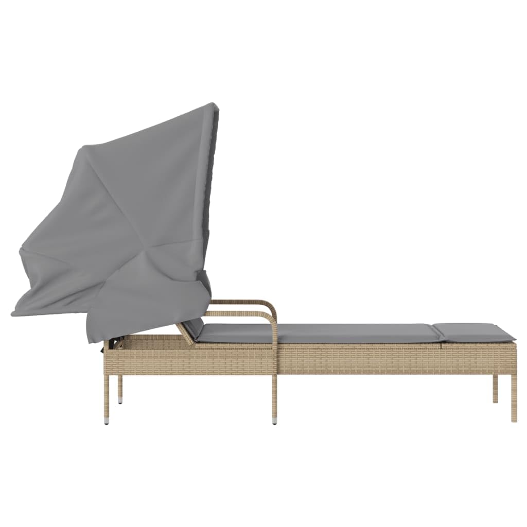 Tumbona con techo, color beige poli ratán 62 x 200 x 130 cm, respaldo ajustable, resistente a los rayos UV, incluye almohada, para jardín, terraza, piscina, silla de salón de gravedad cero al