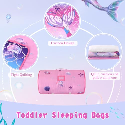 Image of Toddler Nap Mat with Pillow, Large Rolled Mermaid Napping Mats | Toddler Sleeping Bag, Nap Mats for Daycare, Preschool, Travel Sleeping Bag for Girls, Toddler Nap Mat Sleep Mat for Daycare