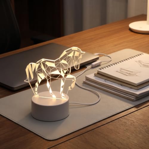 TOYANDONA Animal Nuit Lumière 3D Cheval Illusion Lampe USB Alimenté LED Signes Décoration pour Chambre Salon Bureau Lampe de Bureau Acrylique – vue 6