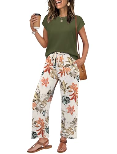 Image of WIHOLL Two Piece Sets for Women Summer Spring Outfits Lounge Sets Beach Vacation Clothes Airport Travel Matching Clothing