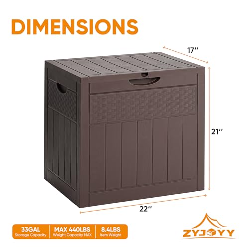 image for ZYJOYY 33 Gallon Resin Deck Box, Weatherproof Outdoor Storage Box for 