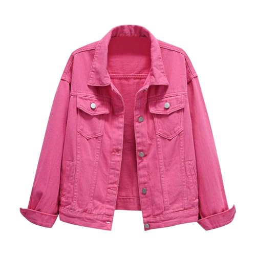 Veste en jean rose à manches longues style décontracté coupe 4XL