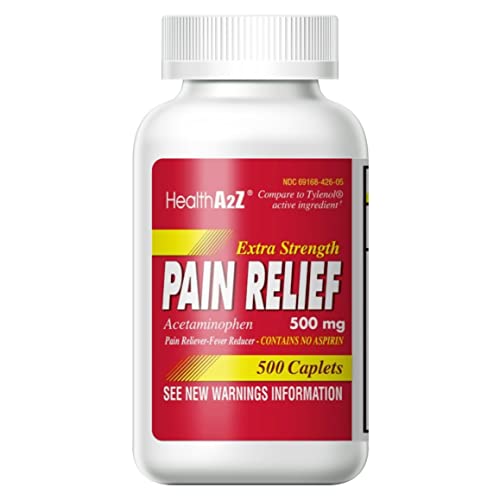 HealthA2Z Extra Strength Pain Relief Acetaminophen 500mg Dye Free Contains No Aspirin Fever Reducer Pain Reliever (500 Count (Pack of 1))