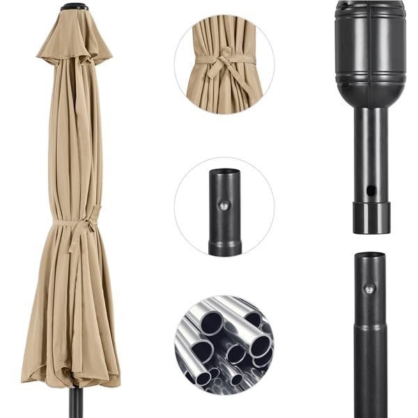 Yaheetech Ombrellone da Giardino Esterno con Bordatura 8 Stecche Manovella Parasole Protezione UV per Spiaggia Balcone Terrazzo Mercato Reclinabile Ecrù