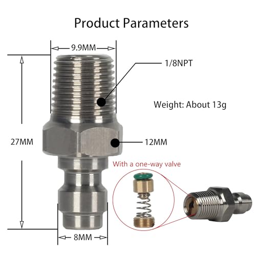 Image of 8mm Quick-Disconnect Plug Adapter, Stainless Steel 1 /8 inch NPT Male Thread PCP Paintball Charging Fittings with Sealing O-Ring