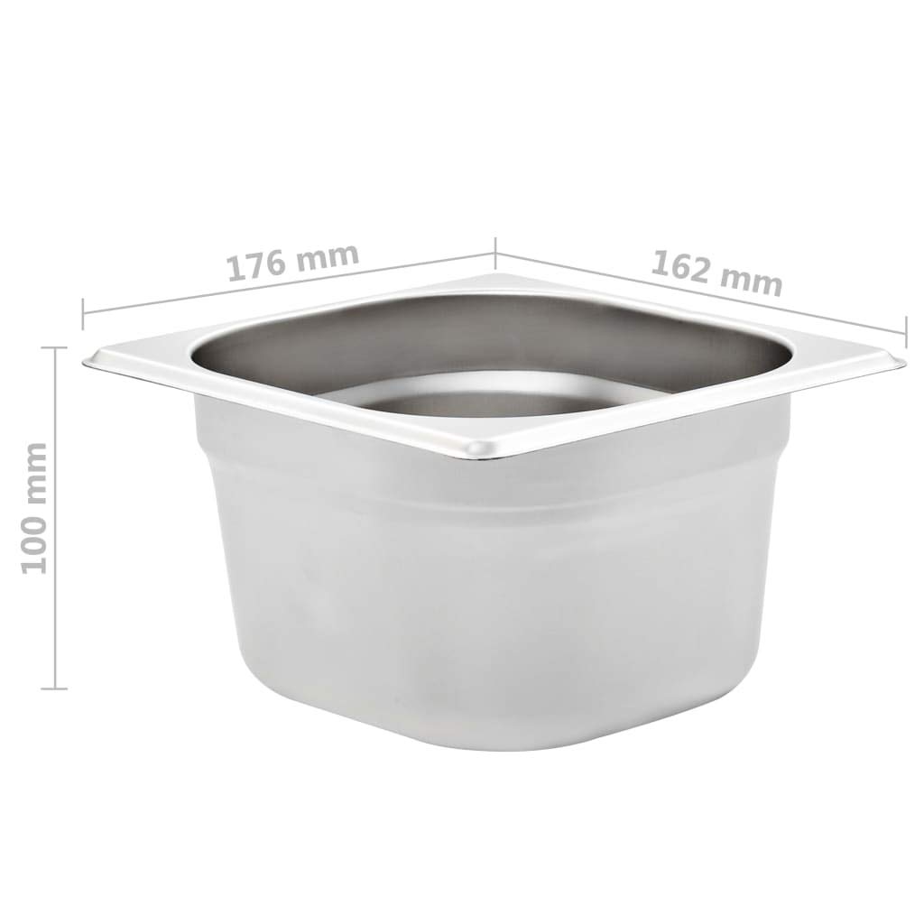 Genérico Bandejas Gastronorm 12 Unidades GN 1/6 100 mm Acero Inoxidable, Cubetas para mesas de Vapor Plateado,50907