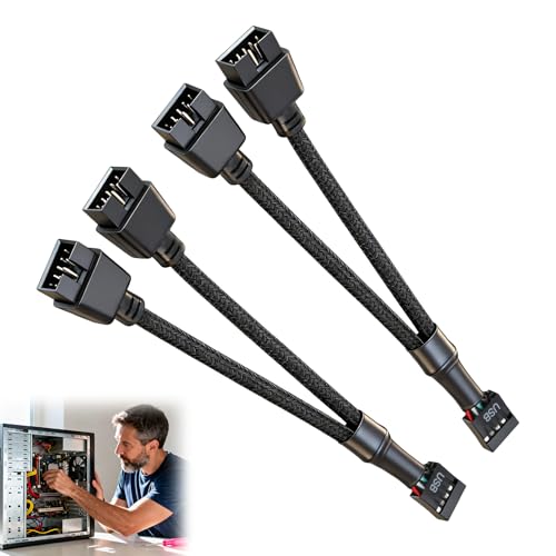 JiaHeHe # Lot de 2 Répartiteurs USB 2.0 9 Broches avec Double Câble d'Extension pour Carte Mère, Câble USB 9 Broches Interne, Répartiteur Interne PC (USB...