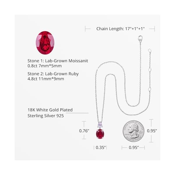 Ruby Necklace for Women – 4.8ct Lab-Grown Ruby & Moissanite Pendant, 18K White Gold Plated 925 Sterling Silver, Elegant Red Gemstone Jewelry Gift - Image 5