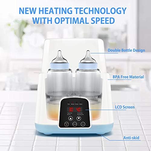Baby Bottle Warmer & Bottle Sterilizer, LifeBasis 6 in 1 Double Bottle Warmer for Breast Milk, Baby Food Heater with LCD Display Accurate Temperature Control, Constant Mode, Fit All Baby Bottles