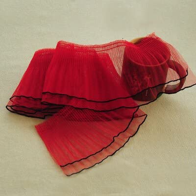lace 12CM Wide Double Layers Soft Mesh Pleated Lace Fabirc Collar Cuff Elastic Ruffle Trim Lightweight And Durable Suitable For Ribbon Women Dress Skirts DIY Sewing Decor lace trim ( Color : Red )