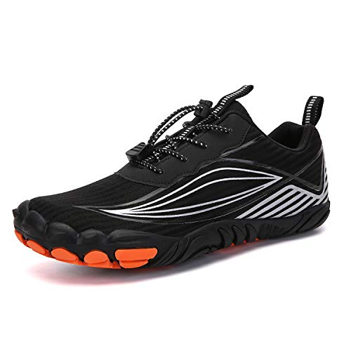 Mens Barefoot Shoes Wide Toe Womens Trail Running Shoes Lightweight Outdoor Minimalist Walking Fitness Trainers,Black,9UK
