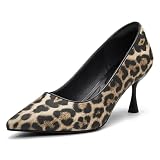 NEWBELLA Women's Arch Support Pumps - Minimalist Pointed Toe Heels for All-Day Comfort, Wide Fit Work Shoes with Cushioned Insoles, Leopard 9.5