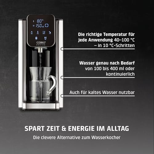 Foto von CASO HW 666 INOX UV - Heißwasserspender mit UV-Technologie, hygienische Wasserreinigung für Babynahrung, 40-100°C, 2600 Watt, 2,7 Liter, energiesparend, Heizelement aus Edelstahl, mit Wasserfilter