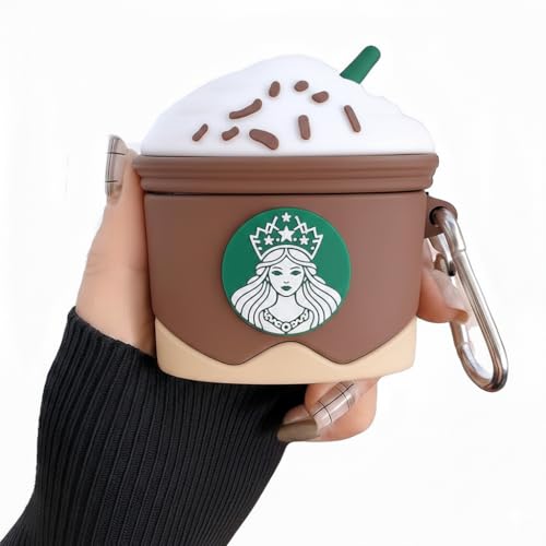 Image of Silicone Case Compatible for Apple Airpods 4 (2024) Cute Design for AirPods 4 with Active Noise Cancellation (ANC) with Keychain Hook Shockproof Protective Case (StarCup Brown)