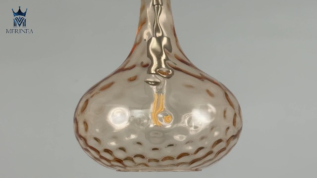 Image of 11 inch Amber Hammered Glass Pendant Light, Brushed Nickel, E26 | 11 inch amber hammered glass pendant light with brushed nickel finish, adjustable cord, E26 socket, ideal for kitchen islands